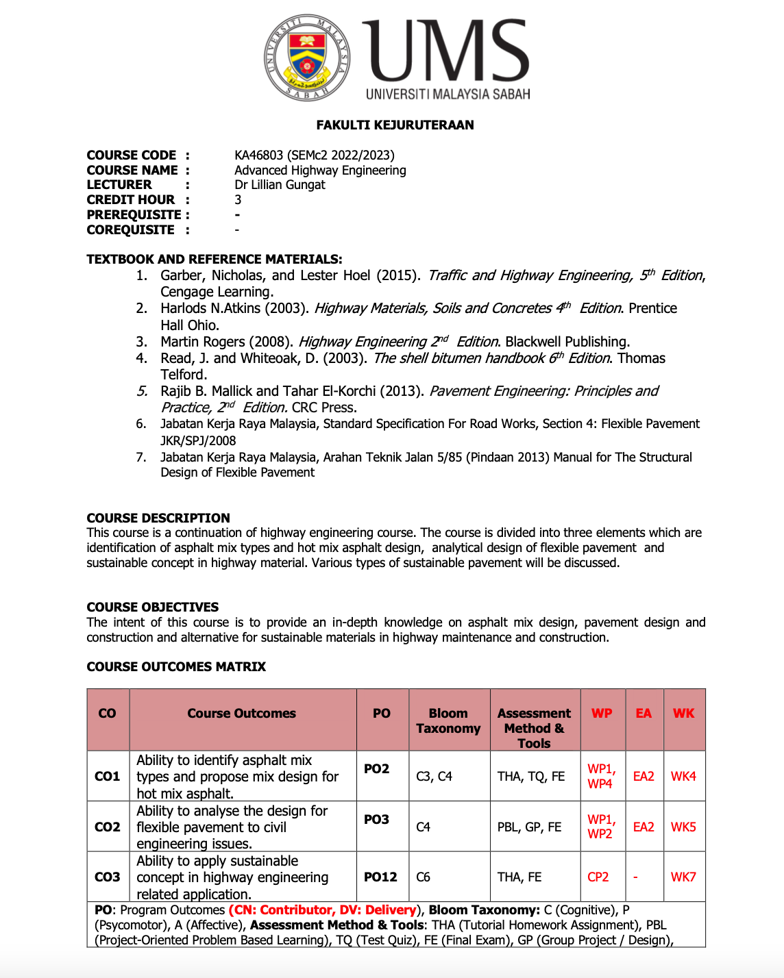 KA46803 ADVANCED HIGHWAY ENGINEERING [2-2022/2023]